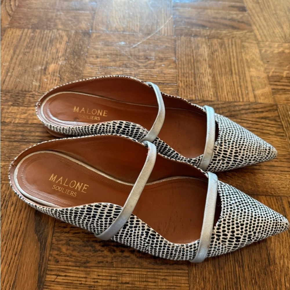 Malone Souliers Black and White Textured Flats